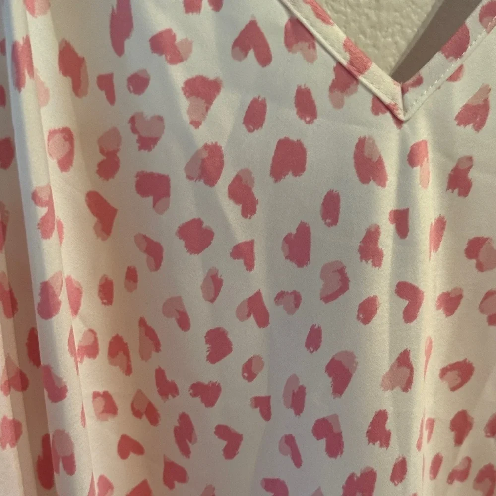 🆕 Nordstrom Rack Satin Midi Pink Chemise with Heart Pattern, Size XL